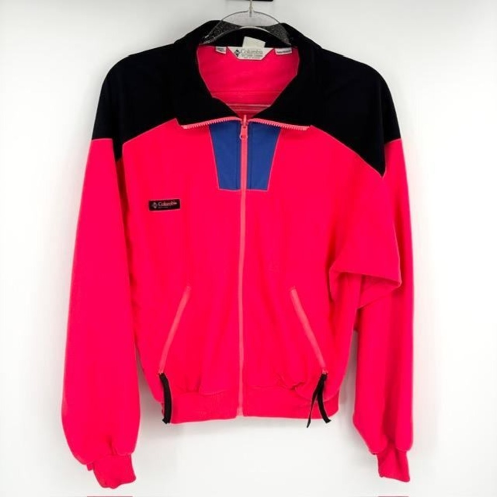 Vintage 90s Columbia Full‎ Zip Jacket Medium Fleece Colorblock Radial Sleeves